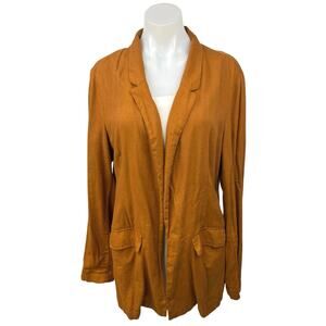Old Navy Brown Linen Long Sleeve Collared Pocket Open Cardigan Coat Jacket Sz L